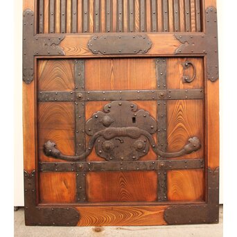 鉄金具総欅格子蔵戸　W552Y 