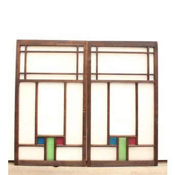 波兎のエッチングガラス戸色ガラスの建具 2枚1組　GD1071