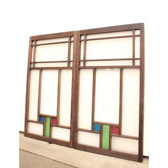 波兎のエッチングガラス戸色ガラスの建具 2枚1組　GD1071 