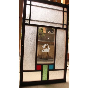 波兎のエッチングガラス戸色ガラスの建具 2枚1組　GD1071 