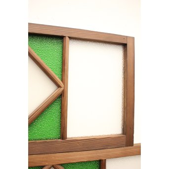 ダイア緑色ガラス欄間 2枚1組　R2198Y 