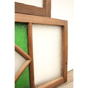 ダイア緑色ガラス欄間 2枚1組　R2198Y 