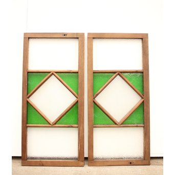 ダイア緑色ガラス欄間 2枚1組　R2198Y 