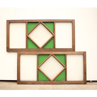 ダイア緑色ガラス欄間 2枚1組　R2198Y