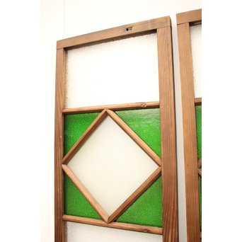 ダイア緑色ガラス欄間 2枚1組　R2198Y 