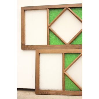 ダイア緑色ガラス欄間 2枚1組　R2198Y 