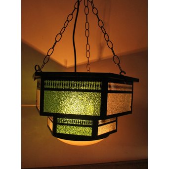 色ガラスのシャンデリア照明　A1778