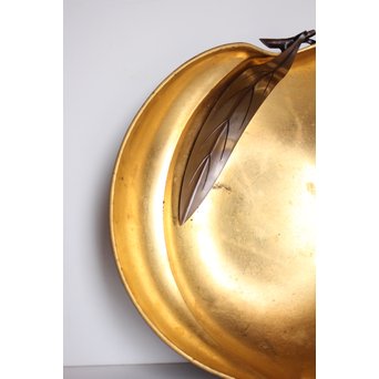 猩々堂紹美造 黄銅鎚起 桃式白金箔 菓子器　K567 