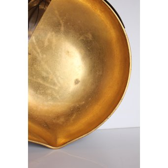 猩々堂紹美造 黄銅鎚起 桃式白金箔 菓子器　K567 