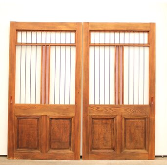 ピンクにかわガラスの格子付総欅ガラス戸 2枚1組　GD1072Y