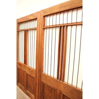 ピンクにかわガラスの格子付総欅ガラス戸 2枚1組　GD1072Y 