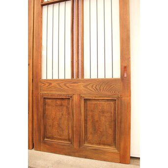 ピンクにかわガラスの格子付総欅ガラス戸 2枚1組　GD1072Y 框も堅木　しっかりとした建具です