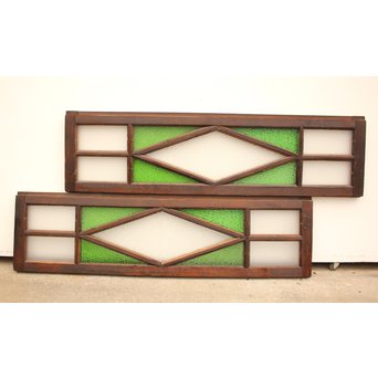 ダイア緑色ガラス欄間 2枚1組　R2205 