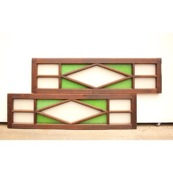 ダイア緑色ガラス欄間 2枚1組　R2205