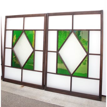 ダイアカット緑色ガラス戸 4枚1組　GD1073 