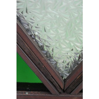 ダイアカット緑色ガラス戸 4枚1組　GD1073 クラックが補修されております