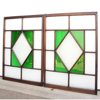 ダイアカット緑色ガラス戸 4枚1組　GD1073 