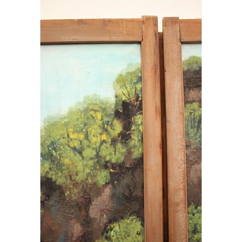 襖絵と毛利桑陰 山水画 両面襖戸 4枚1組　F202 