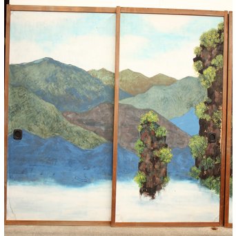 襖絵と毛利桑陰 山水画 両面襖戸 4枚1組　F202 