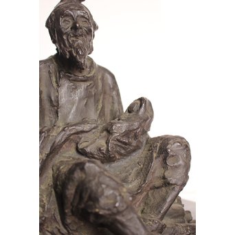 朝倉文夫実兄 渡辺長男 【翁と赤子】ブロンズ像　S3032 