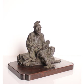 朝倉文夫実兄 渡辺長男 【翁と赤子】ブロンズ像　S3032 
