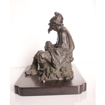 朝倉文夫実兄 渡辺長男 【翁と赤子】ブロンズ像　S3032 