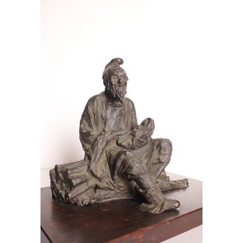 朝倉文夫実兄 渡辺長男 【翁と赤子】ブロンズ像　S3032 