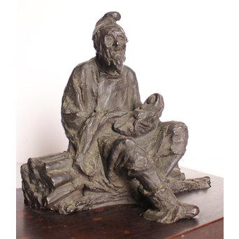 朝倉文夫実兄 渡辺長男 【翁と赤子】ブロンズ像　S3032 