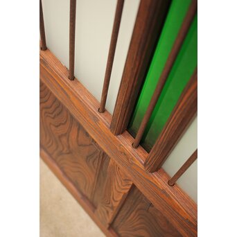 ハイサイズ緑色ガラスの堅木建具 2枚1組　GD1079Y 