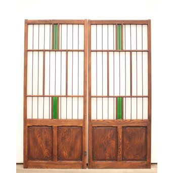 ハイサイズ緑色ガラスの堅木建具 2枚1組　GD1079Y