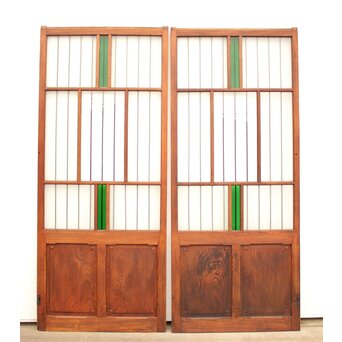 ハイサイズ緑色ガラスの堅木建具 2枚1組　GD1079Y 