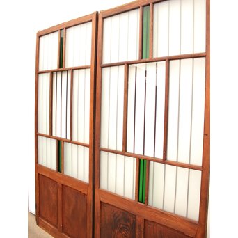 ハイサイズ緑色ガラスの堅木建具 2枚1組　GD1079Y 