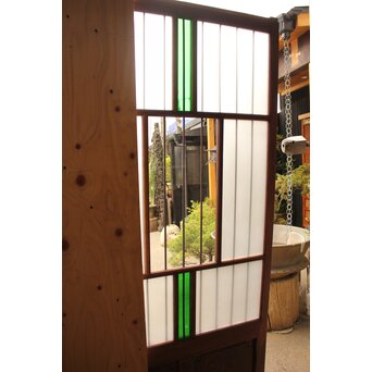 ハイサイズ緑色ガラスの堅木建具 2枚1組　GD1079Y 