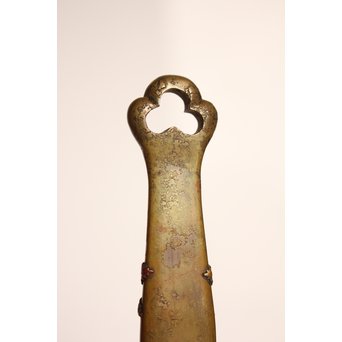 内山大介一族 長芳作 鍍金高盛銀赤銅象嵌 落葉虫 黄銅灰匙/灰ならし　H499 