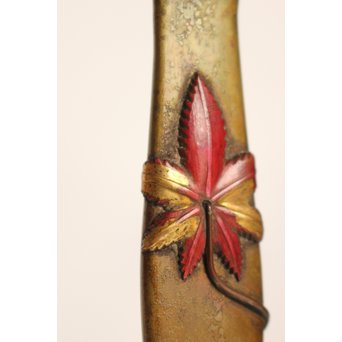 内山大介一族 長芳作 鍍金高盛銀赤銅象嵌 落葉虫 黄銅灰匙/灰ならし　H499 