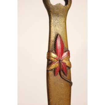 内山大介一族 長芳作 鍍金高盛銀赤銅象嵌 落葉虫 黄銅灰匙/灰ならし　H499 