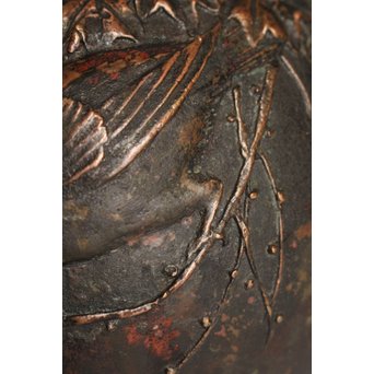 市橋鷺山 梅鶯 斑柴銅鋳造水注/湯沸　K586 