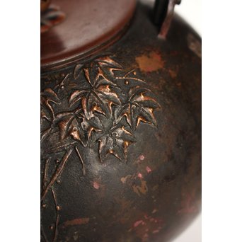 市橋鷺山 梅鶯 斑柴銅鋳造水注/湯沸　K586 