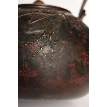 市橋鷺山 梅鶯 斑柴銅鋳造水注/湯沸　K586 