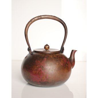 市橋鷺山 梅鶯 斑柴銅鋳造水注/湯沸　K586 