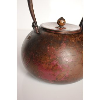 市橋鷺山 梅鶯 斑柴銅鋳造水注/湯沸　K586 