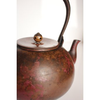 市橋鷺山 梅鶯 斑柴銅鋳造水注/湯沸　K586 