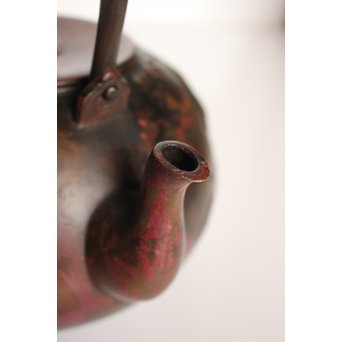 市橋鷺山 梅鶯 斑柴銅鋳造水注/湯沸　K586 