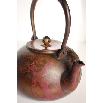 市橋鷺山 梅鶯 斑柴銅鋳造水注/湯沸　K586 