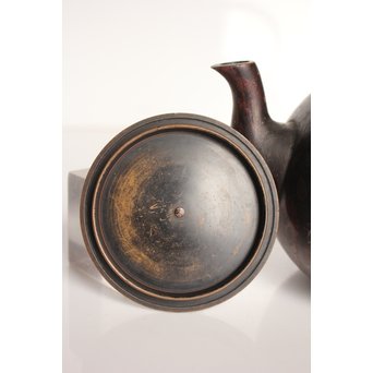 市橋鷺山 梅鶯 斑柴銅鋳造水注/湯沸　K586 