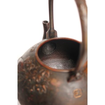 市橋鷺山 梅鶯 斑柴銅鋳造水注/湯沸　K586 