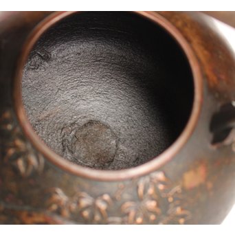 市橋鷺山 梅鶯 斑柴銅鋳造水注/湯沸　K586 