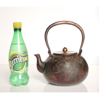 市橋鷺山 梅鶯 斑柴銅鋳造水注/湯沸　K586 