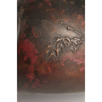 市橋鷺山 梅鶯 斑柴銅鋳造水注/湯沸　K586 