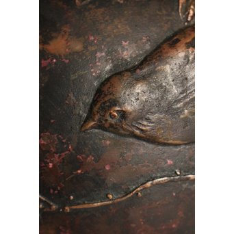 市橋鷺山 梅鶯 斑柴銅鋳造水注/湯沸　K586 